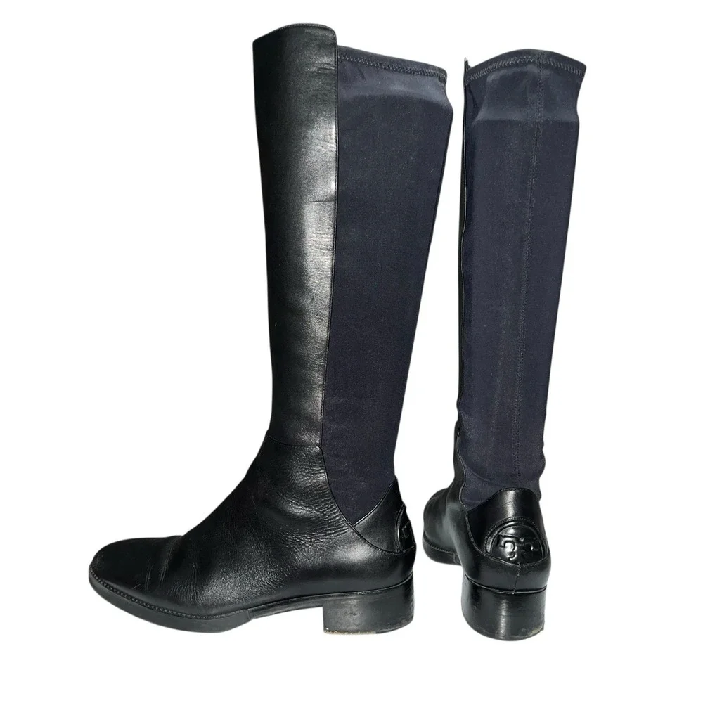 Tory Burch Womens‎ 9.5 Caitlin Riding Boots Knee High Leather Black Logo Pull On